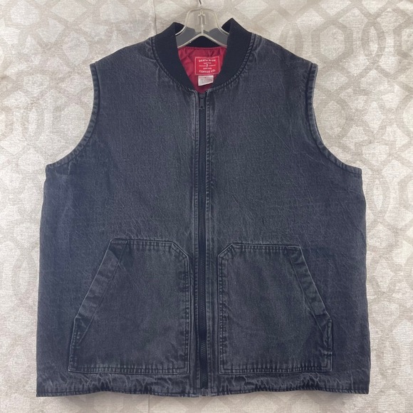 Death Wish Coffee Co Mens Black Denim Quilted Vest Skull Crossbones Logo Large